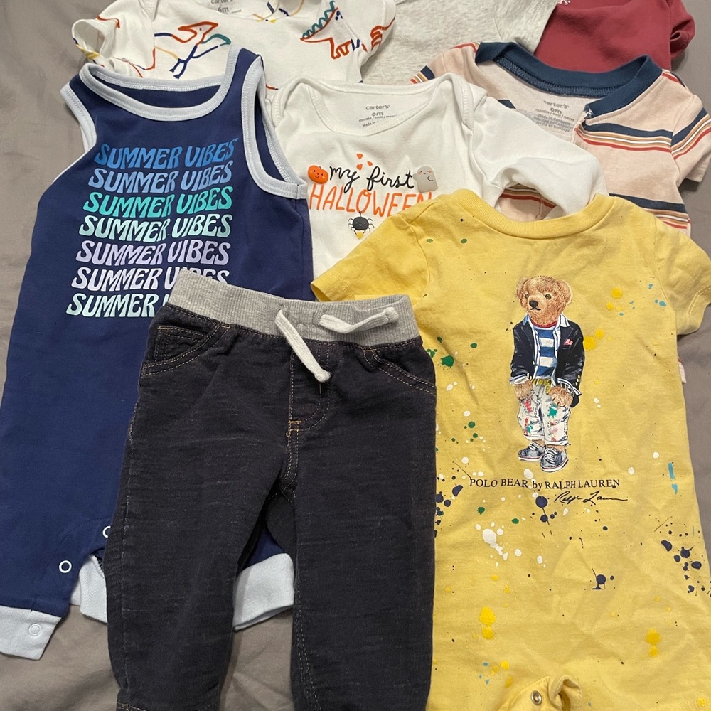 Huge Lot of Carters Baby Clothes 6 months with Pacifier Clip Ralph Lauren